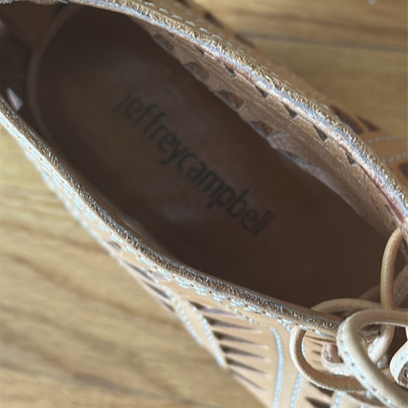 Jeffrey Campbell 7 tan leather open toe heels with cut outs lace up great cond - Picture 7 of 8